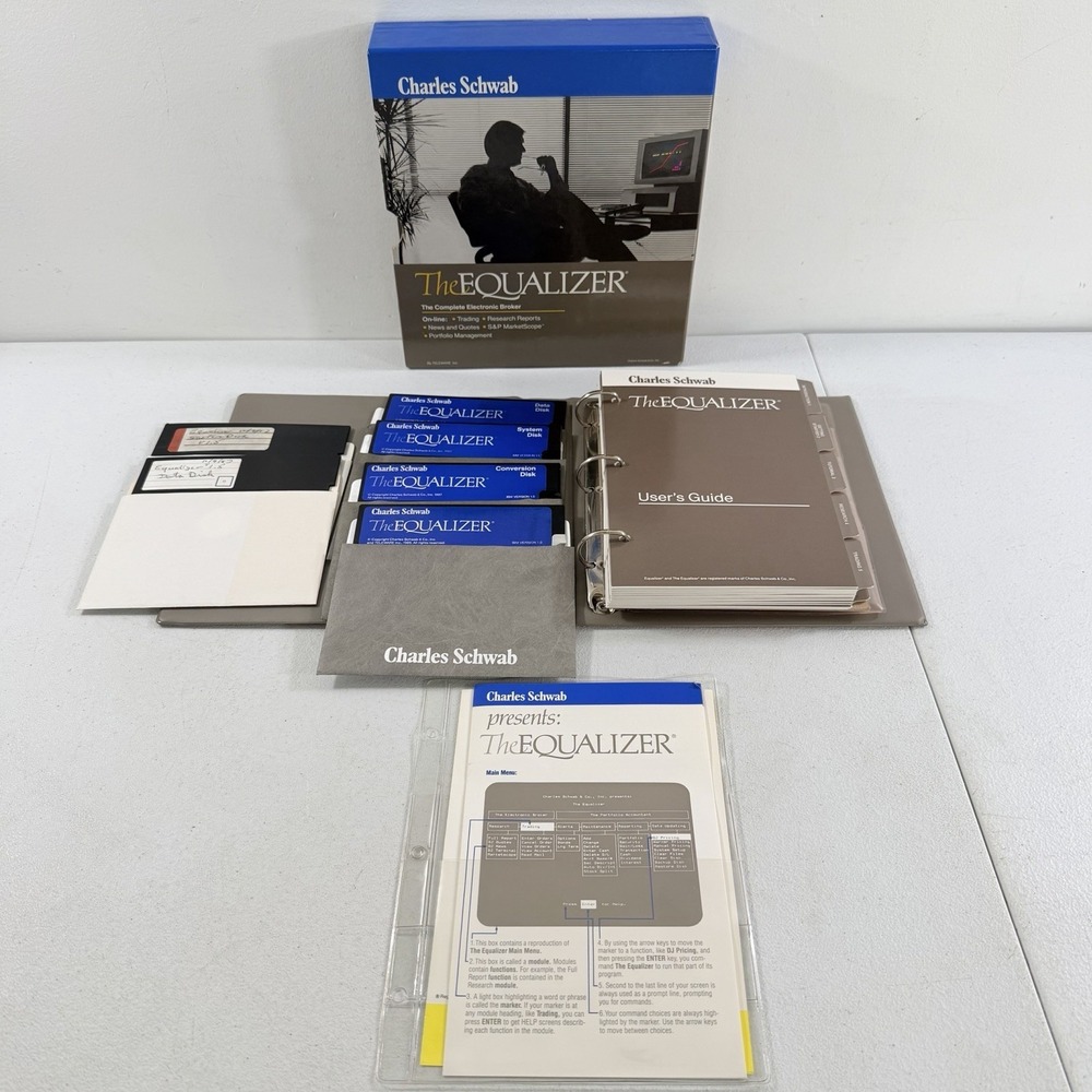 Charles Schwab The Equalizer Complete Electronic Broker 5.25" Disk Software 1987